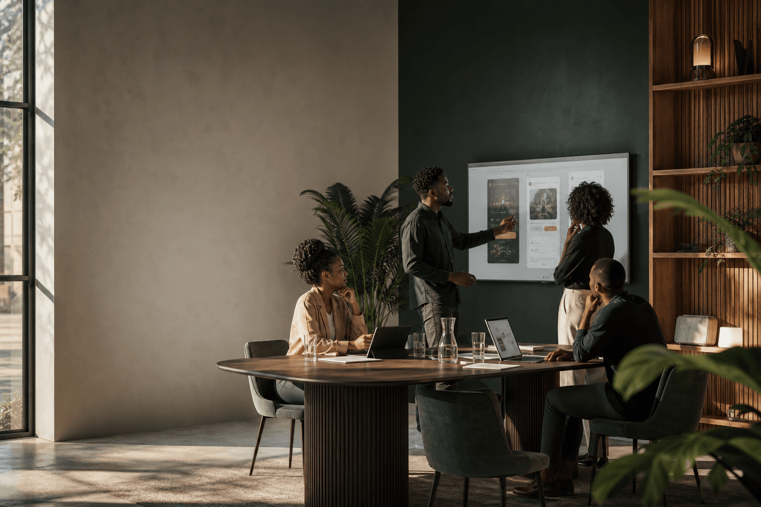 Digital product team reviewing commerce interface designs
